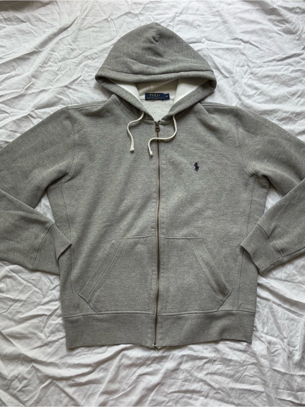 Ralph Lauren Men's Light Gray Zip-Up Hoodie with Polo Logo